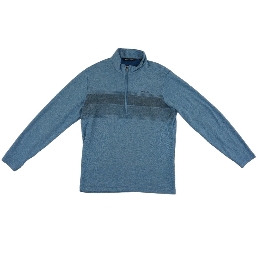 TravisMathew Quarter Zip Pullover Shirt Top Men's Size Medium Blue Striped Golf